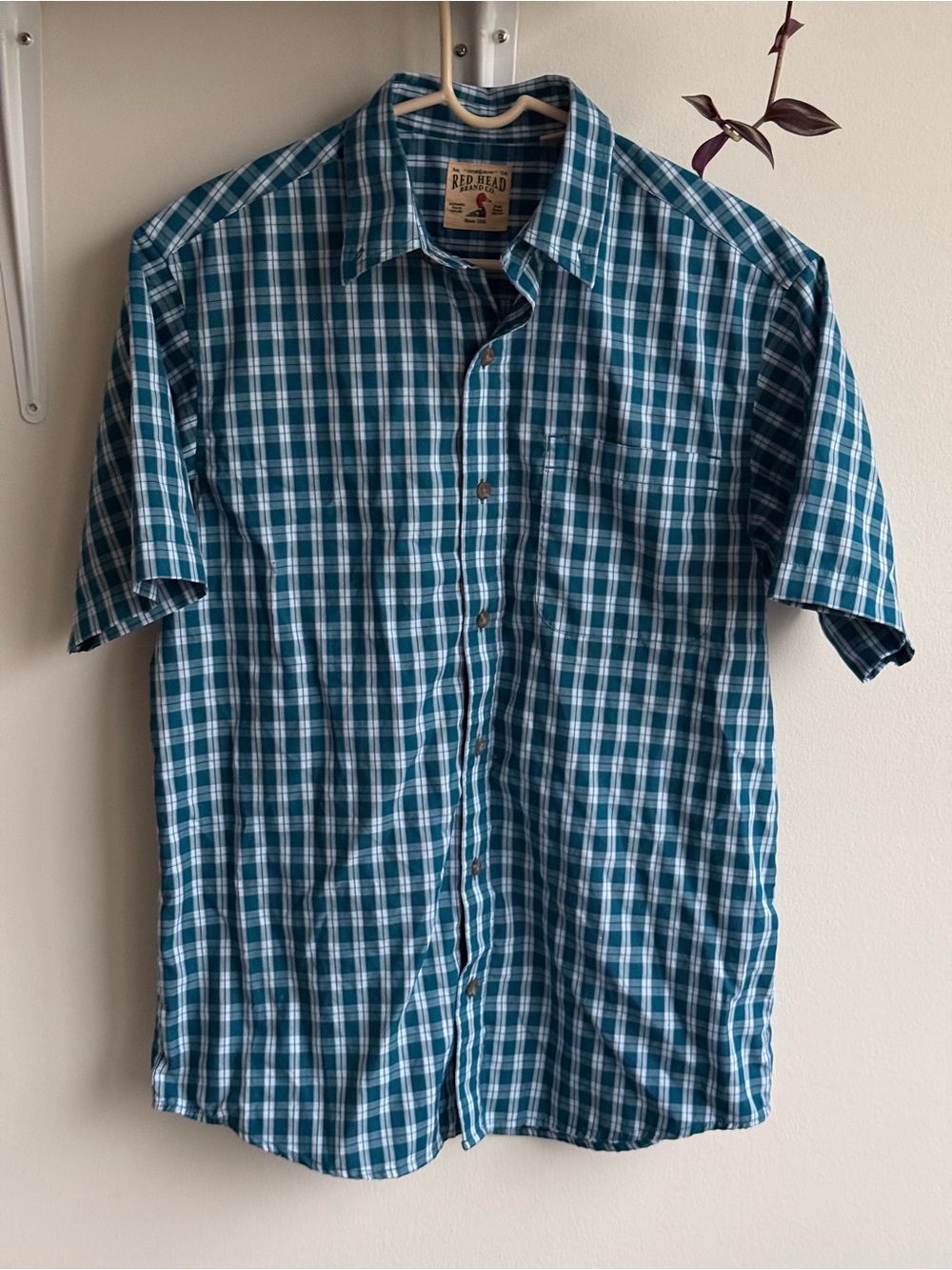 RedHead Blue Teal Plaid Short-Sleeve Button-Down Shirt